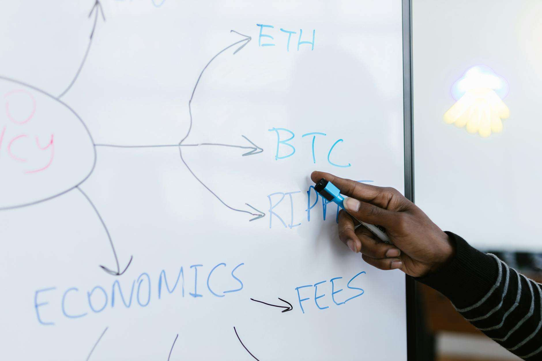 Illustration of futuristic digital networks and cryptocurrency symbols for Web3.
